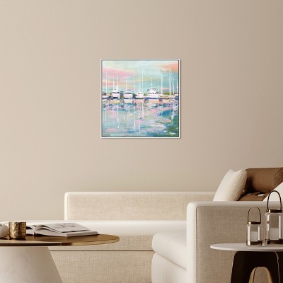 Coastal Dock Sailing Canvas Wall Art in White Frame, 31" x 31"