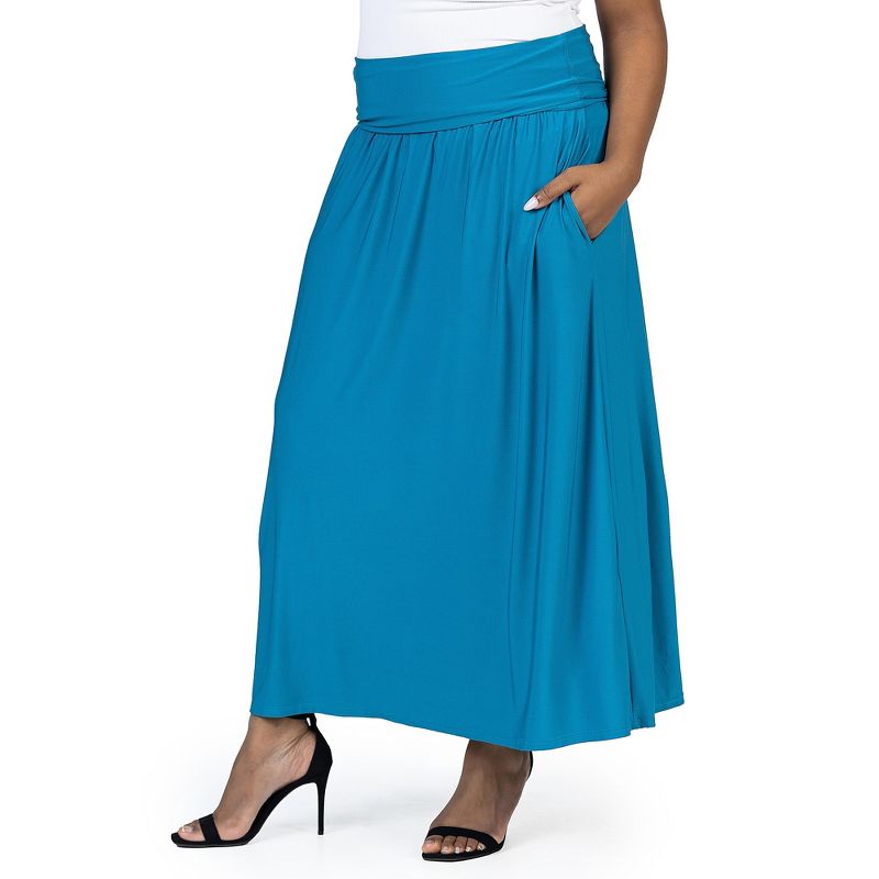 24seven Comfort Apparel Foldover Plus Size Maxi Skirt With Pockets, 2 of 7