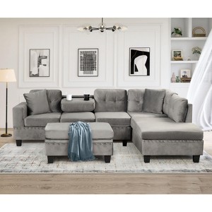 NicBex Sectional Sofa with Storage Ottoman & 2 Pillows L Shaped Modular Sofa for Living Room & Apartment - 1 of 4