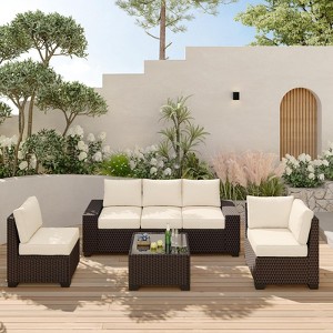 Outdoor Patio Furniture Set, PE Wicker Sectional Sofa Set with Cushions and Coffee Table, All-Weather Patio Conversation Set - 1 of 4