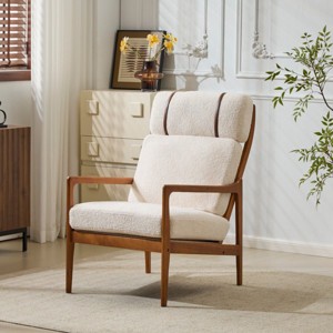 Boucle Accent Chair with Solid Wood Frame,Modern High Back Armchair for Living Room or Bedroom,Upholstered Lounge Reading Chair-Koiai - 1 of 4