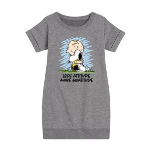 - Peanuts - Less Atitude More Gratitude Graphic Short Sleeve Fleece Dress - 1 of 4