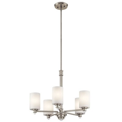 Mini 5-Light Chandelier in Brushed Nickel with Satin Etched Opal Glass