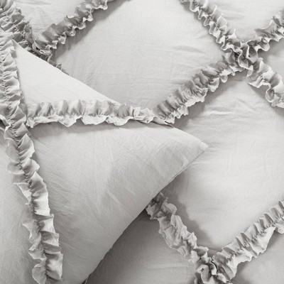 Light Gray Ruffle Diamond Full Comforter Set