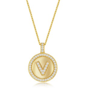 Bella Silver Sterling Silver Micro Pave Circle 18" Pendant Necklace - Available Colors: Silver, Gold - 1 of 2