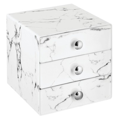 mDesign Plastic Makeup Storage Organizer Cube, 3 Drawers - Marble