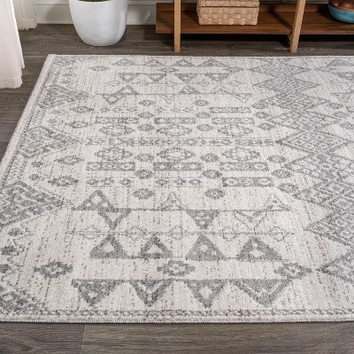 Idris Tribal Diamond 5x8 Geometric Gray Synthetic Area Rug