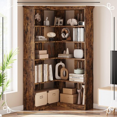 Farmhouse Bookshelf Corner Bookcase 72.8” Large Bookcase Wood Bookshelf
