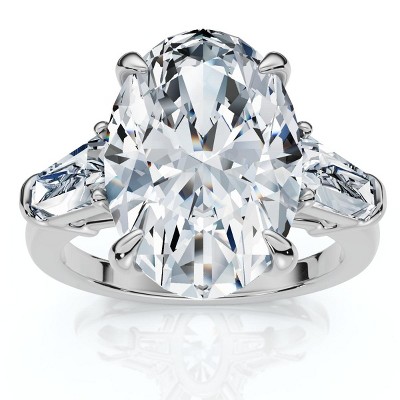 Pompeii3 Certified 4 1/3Ct Oval & Baguette Diamond Engagement Ring 14k Gold/Pt Lab Created