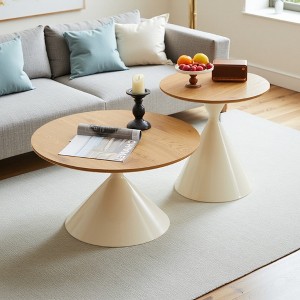 Wood Veneer & Steel Round Coffee Tables (Set of 2) - 1 of 4