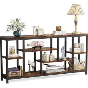 Gulches Industrial Console Table, 3-Tier Storage, Extra Long, Rustic Brown, 70.9" - 1 of 4