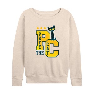 Women's - Pete the Cat - Collegiate Lightweight French Terry Wide Neck Long Sleeve Shirt - 1 of 4