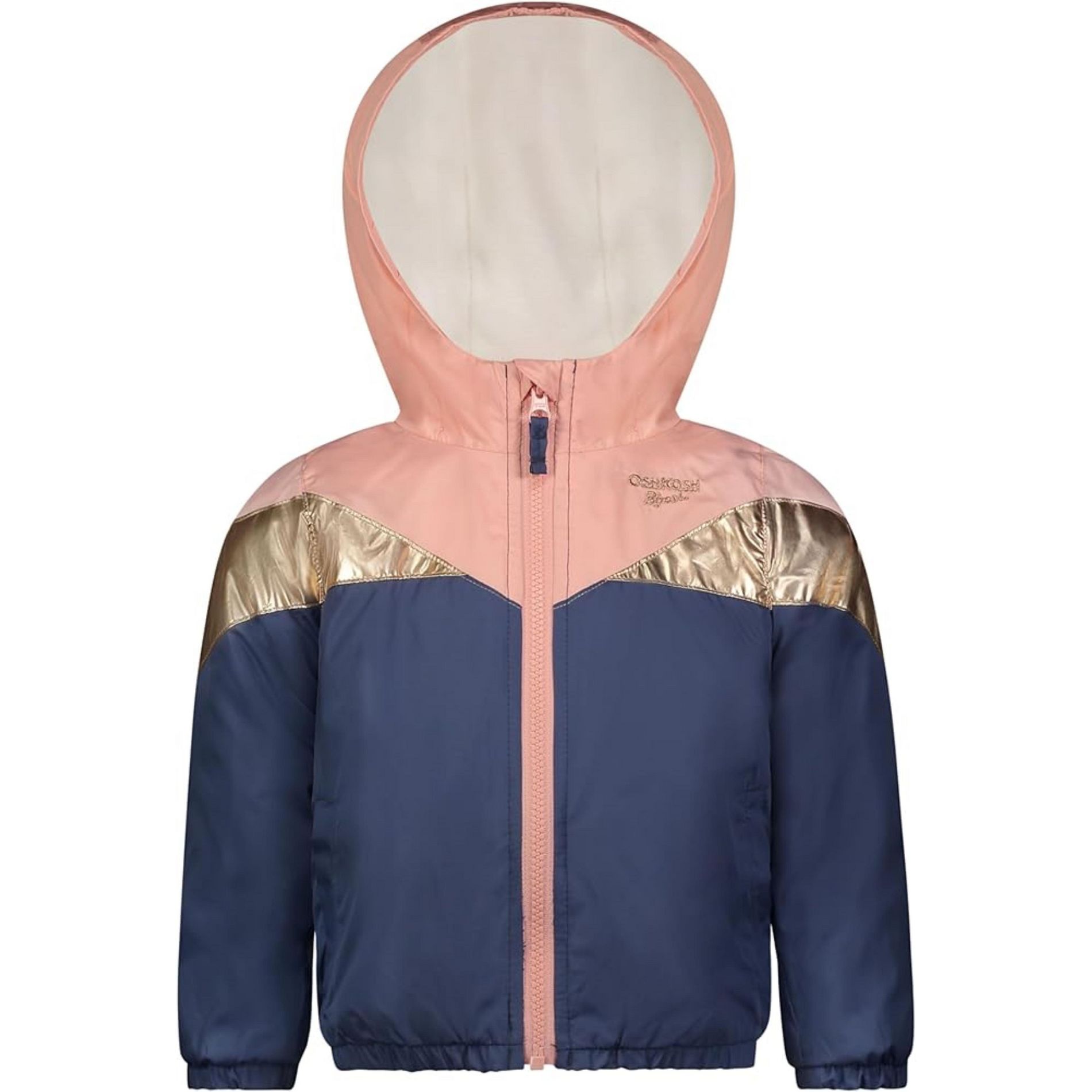 OshKosh B'Gosh Little Girls' Midweight Fleece Transitional Jacket, Navy/Pink/Gold, 4