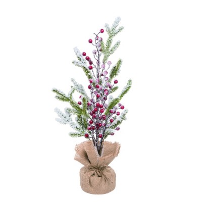 Transpac Artificial 22 in. White Christmas Frosted Tree with Berries