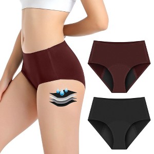 CARER 2-Pack Womens Period Underwear Leakproof Menstrual Briefs, Absorbency Underweawr, Reusable & Breathable, 50ml Day & 100ml Night - 1 of 4