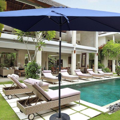 VisioGear Patio Umbrella, Outdoor Waterproof Umbrella with Crank and Push Button, (without flap) for Garden, Navy Blue, 108*72*92.4