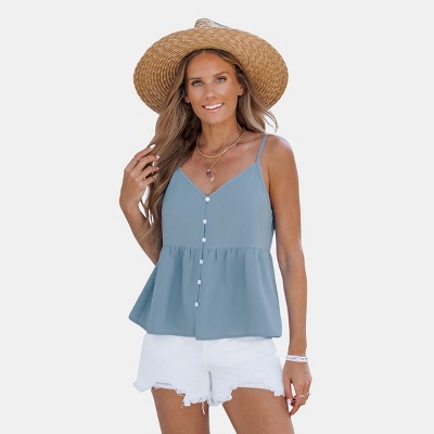 Women's Haze Blue Buttoned Cami Tank Top - Cupshe