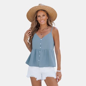 Women's Haze Blue Buttoned Cami Tank Top - Cupshe - 1 of 4