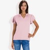 Anna-Kaci Women's V-Neck Short Sleeve Shirt with Soft Ruffle Sleeves and Textured Fabric for a Feminine Casual Look - 2 of 4