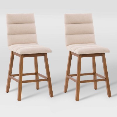 Set of 2 Boston Channel Tufted Fabric Barstools Beige - CorLiving