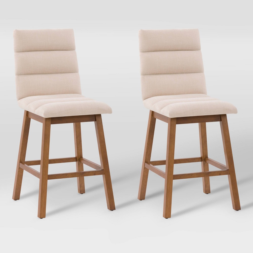 Photos - Chair CorLiving Set of 2 Boston Channel Tufted Fabric Barstools Beige  