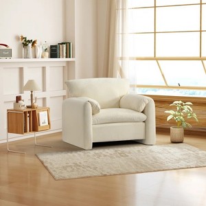 Bestier 38.5 in. Wide Beige Chenille Armchair with Padded Armrest Reading Accent Chair with Tufted Cushion - 1 of 4