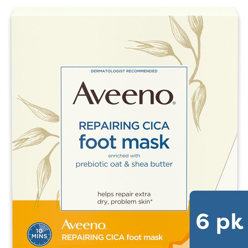 Aveeno Repairing CICA Foot Mask with Prebiotic Oat & Shea Butter for Extra Dry Skin, Fragrance Free, 1 of 11