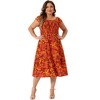 Women's Plus Size Square Neck Flutter Sleeve Smocked High Waist Floral Midi A Line Dresses - Agnes Orinda - 3 of 4