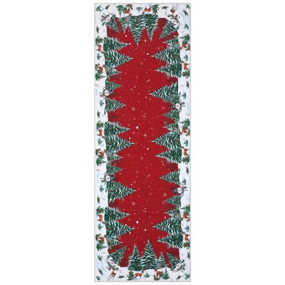 Coolmee  Snowman House Pine Tree Christmas Washable Area Rugs Winter Home Decor Low-Profile Rugs for Entryway Bedroom Living RoomRed