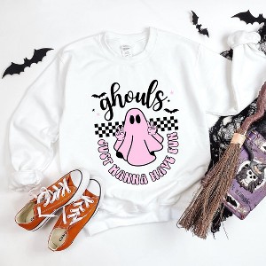 Simply Sage Market Women's Graphic Sweatshirt Just Wanna Have Fun Checkered - 1 of 4