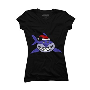 Junior's Design By Humans Funny Christmas Shark in Santa Hat By SmileToday T-Shirt - 1 of 3