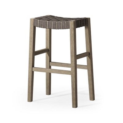 HomeRoots 31" Stone and Gray Faux Leather and Solid Wood Backless Bar Height Bar Chair