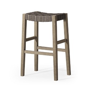 HomeRoots 31" Stone and Gray Faux Leather and Solid Wood Backless Bar Height Bar Chair - 1 of 4