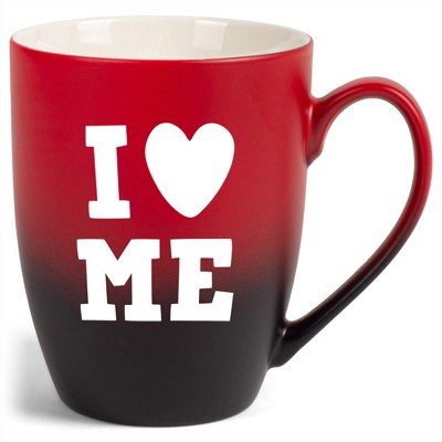 Elanze Designs I Heart Me Two Toned Ombre Matte Red and Black 12 ounce Ceramic Stoneware Coffee Cup Mug
