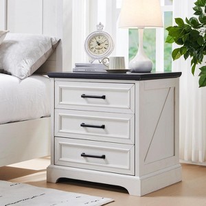 SinCiDo 24" Wide Farmhouse Nightstand with Charging Station & 3 Drawers & Handles, End Table for Bedroom, Living Room - 1 of 4