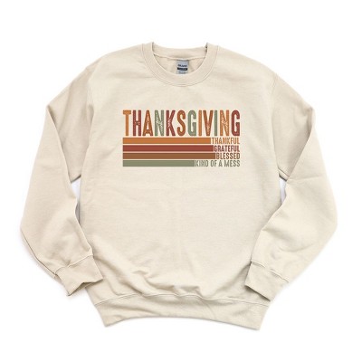 Simply Sage Market Women's Graphic Sweatshirt Thanksgiving Stripe Distressed
