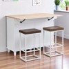 Kitchen Island Set with Drop Leaf, Storage Cabinet, Drawers, Towel Rack and 2 Stools, Dining Table Set with Adjustable Shelf, Solid Wood Top - 3 of 4