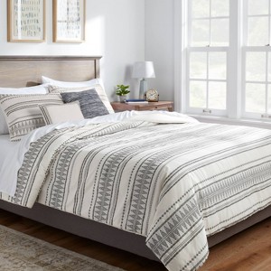 5pc Woven Diamond Stripe Comforter Set Cream/Black - Threshold™ - 1 of 4