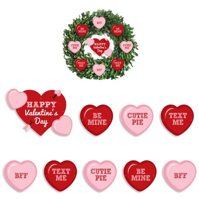 Big Dot of Happiness Conversation Hearts -  Valentine's Day Party Front Door Decorations - DIY Accessories for Wreath - 9 Pieces