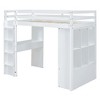 PAGED Simple Wooden Loft Bed Bunk Bed with Desk, Twin Size Bed Frame with Storage Shelves, Drawers, LED Light and Guardrail for Kids, Teens - 3 of 4