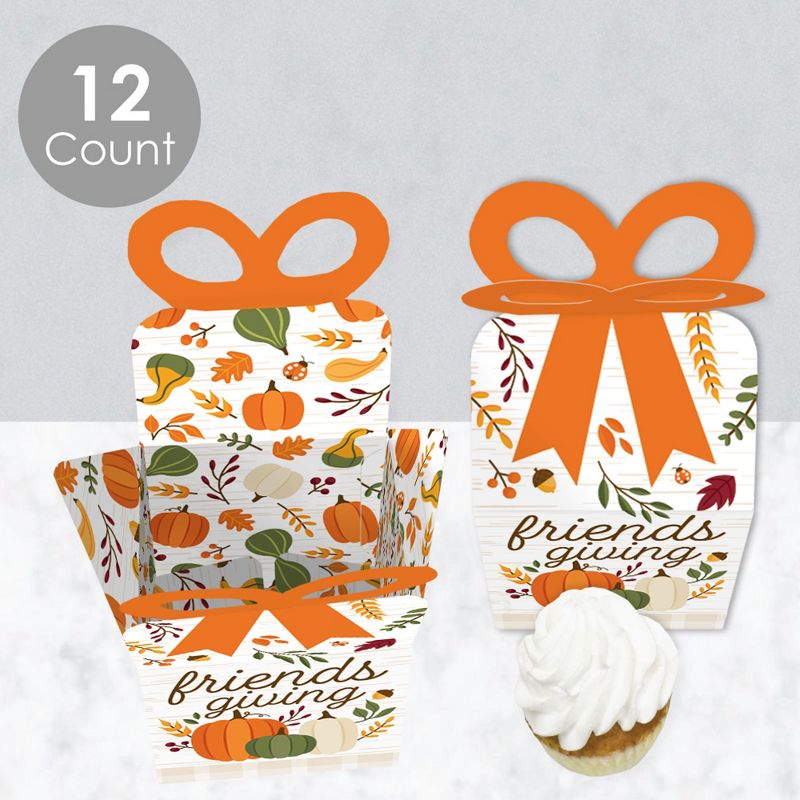 Big Dot of Happiness Fall Friends Thanksgiving - Square Favor Gift Boxes - Friendsgiving Party Bow Boxes - Set of 12, 3 of 9