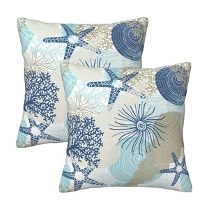 Beach Ocean Starfish Seashell Nautical Coastal Farmhouse Throw Pillow Covers 18x18 - 1 of 4