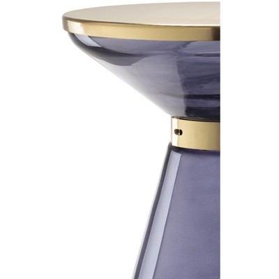Coral 15" Gold Finish Metal and Blue Glass Round Side Table