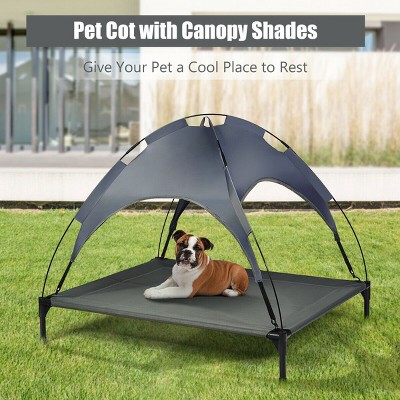 Gray Elevated Outdoor Pet Cot with Canopy Shade