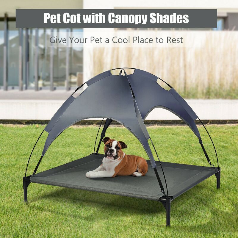 Costway 42'' Portable Elevated Dog Cot Outdoor Cooling Pet Bed w/ Removable Canopy Shade, 4 of 11