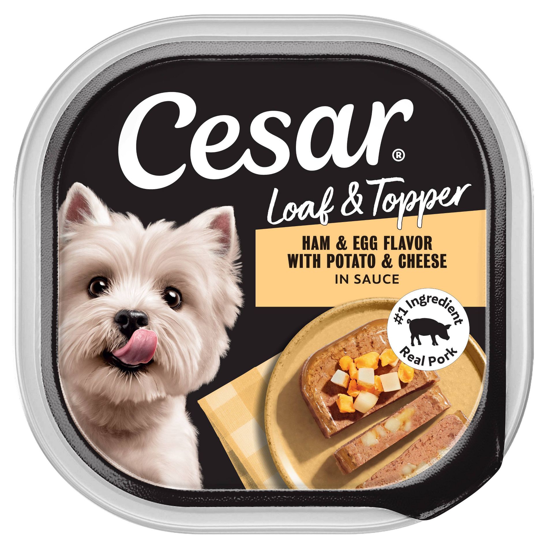 Cesar Loaf and Topper in Sauce Cheese, Potato, Egg, Pork and Gravy Flavor Small Breed Wet Dog Food - 3.5oz
