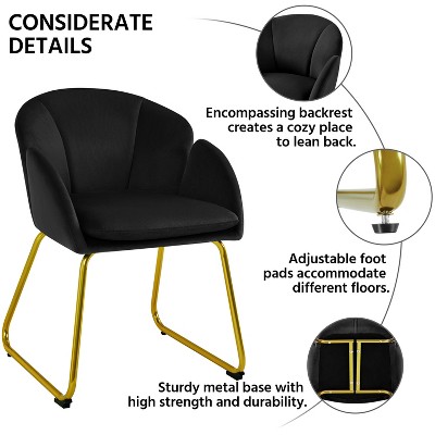 Black Velvet Barrel Accent Chair with Gold Metal Legs
