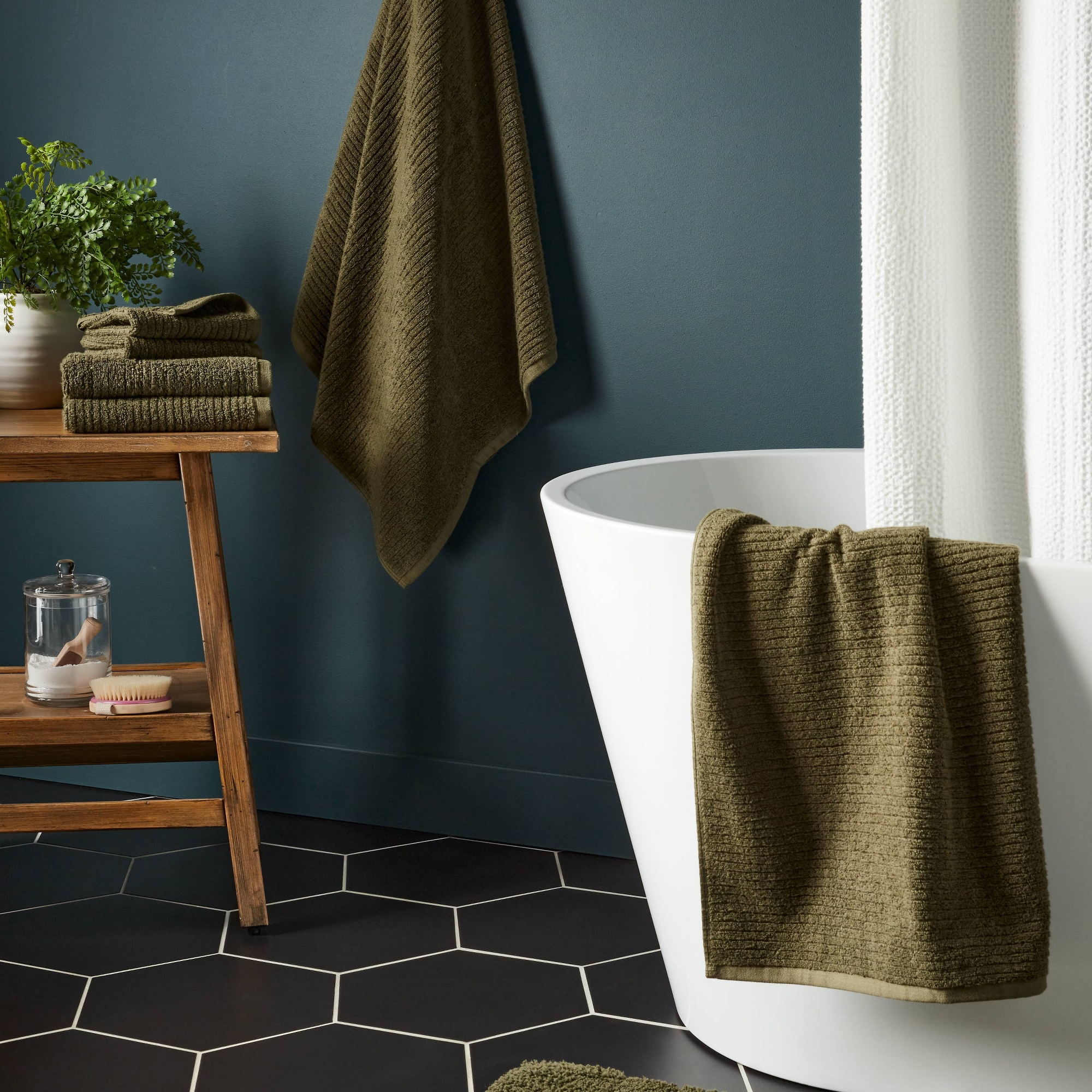 4pk Quick Dry Ribbed Hand and Wash Towel Set Dark Olive Green - Threshold™