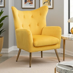 Velvet Wingback Accent Chair with Button-Tufted Back and Gold Metal Legs - 1 of 4