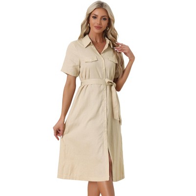Allegra K Women's Casual Button Up Short Sleeve Midi Shirt Dress with Belt
